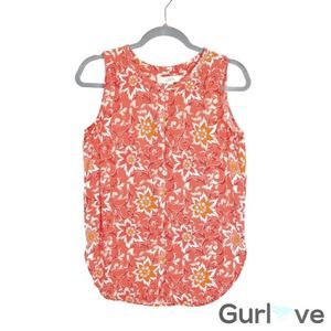 Ann Taylor LOFT S Orange Floral Button Top